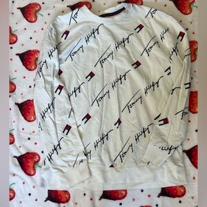 Tommy Hilfiger White and Black Logo Long Sleeve Shirt